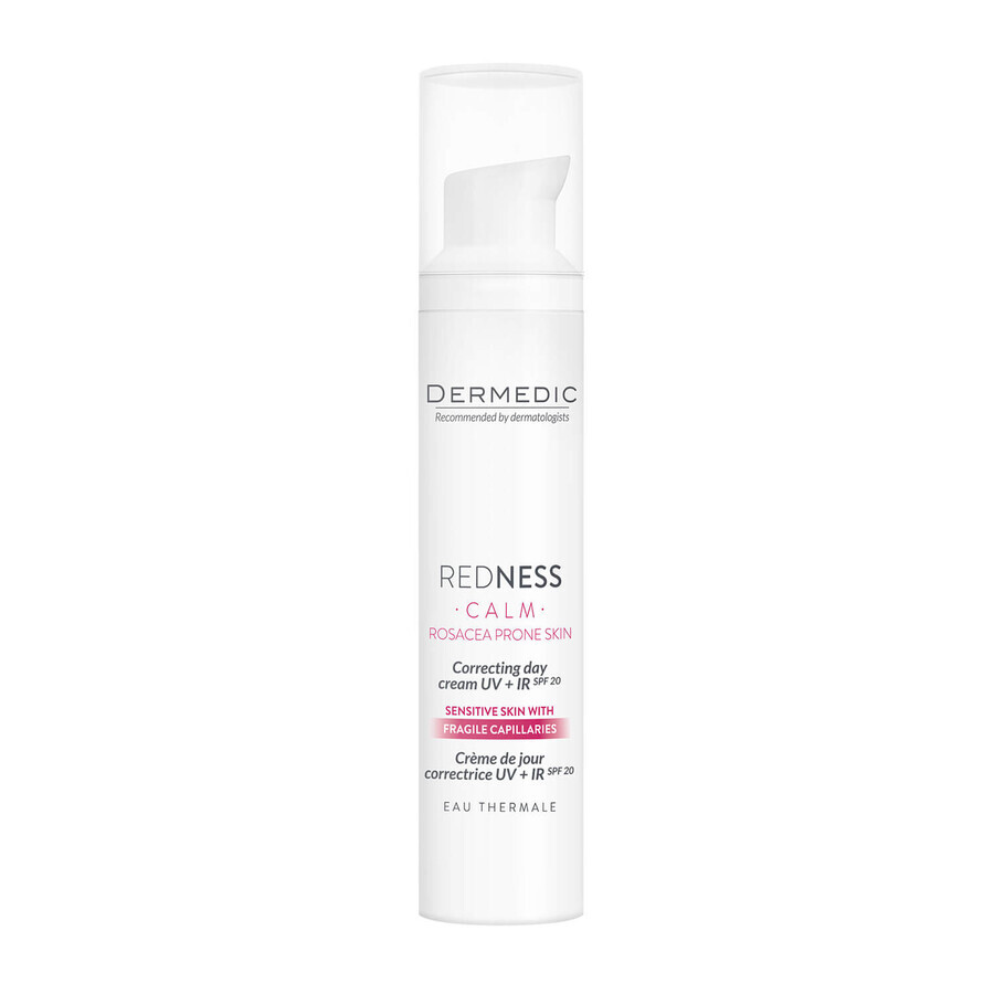 Dermedic Redness Calm, crema giorno correttiva UV+ IR, pelle vascolare con tendenza all'iper-reattività, eritema e rosacea, 40 ml