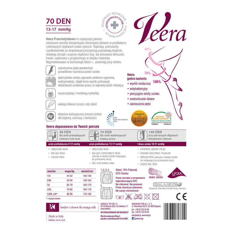 Veera Przeciwżylakowa, collants de compression, 70 den, taille 3, visone