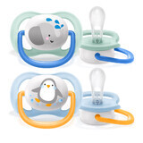 Avent Ultra Air Pacifier, Silicone, Orthodontic, Animals, SCF080/05, 0-6 Months, 2 Pieces