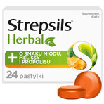 Strepsils Herbal, saveur miel, mélisse et propolis, sans sucre, 24 pastilles 