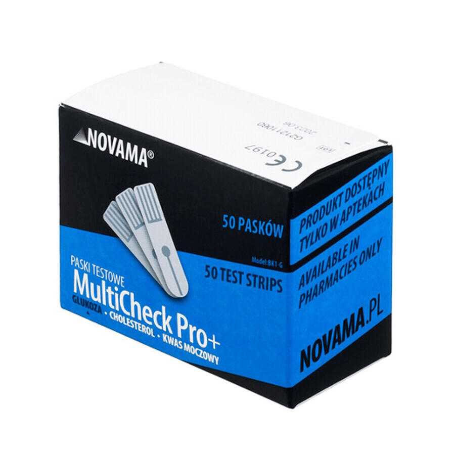 Novama MultiCheck Pro+, bandelettes de test de glycémie, 50 unités