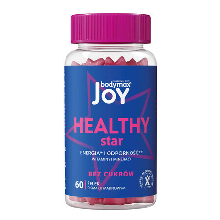 Bodymax Joy Healthy Star, bonbons gélifiés, goût framboise, 60 pièces