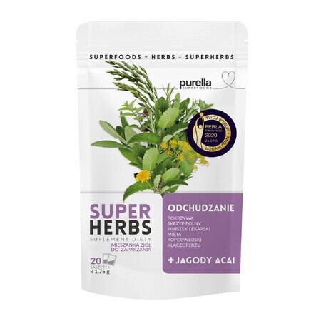 Purella Superherbs Adelgazante, mezcla de hierbas, 1,75 g x 20 bolsitas