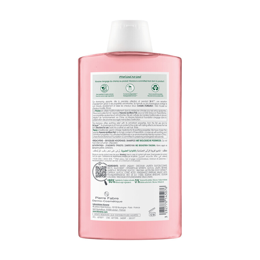 Klorane, shampoo per capelli alla peonia biologica, 400 ml