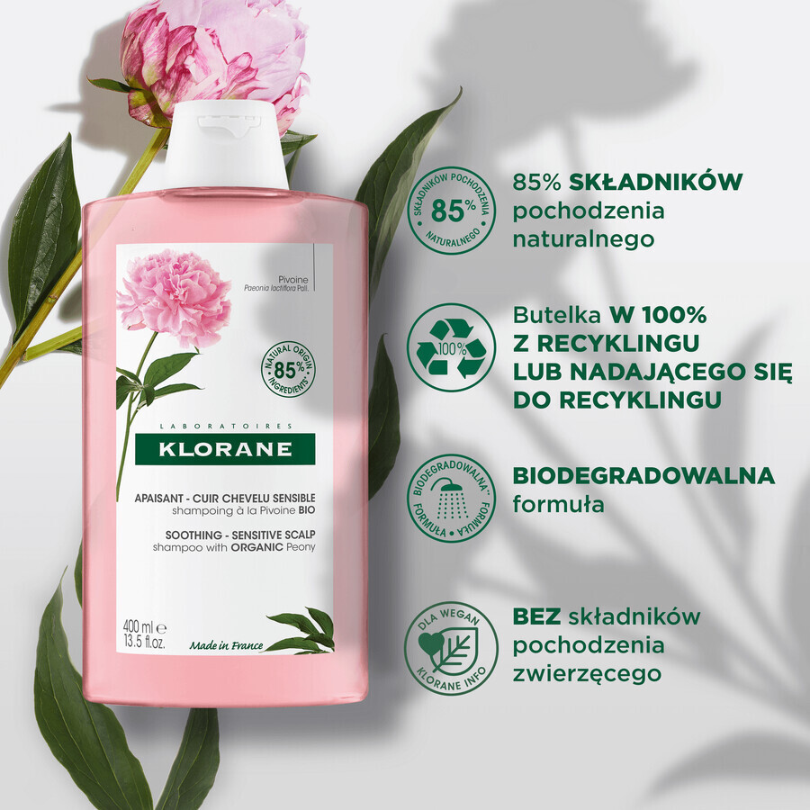 Klorane, shampoo per capelli alla peonia biologica, 400 ml