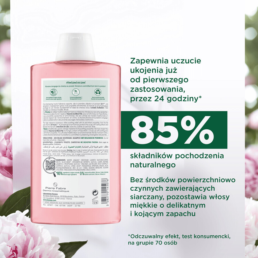 Klorane, shampoo per capelli alla peonia biologica, 400 ml