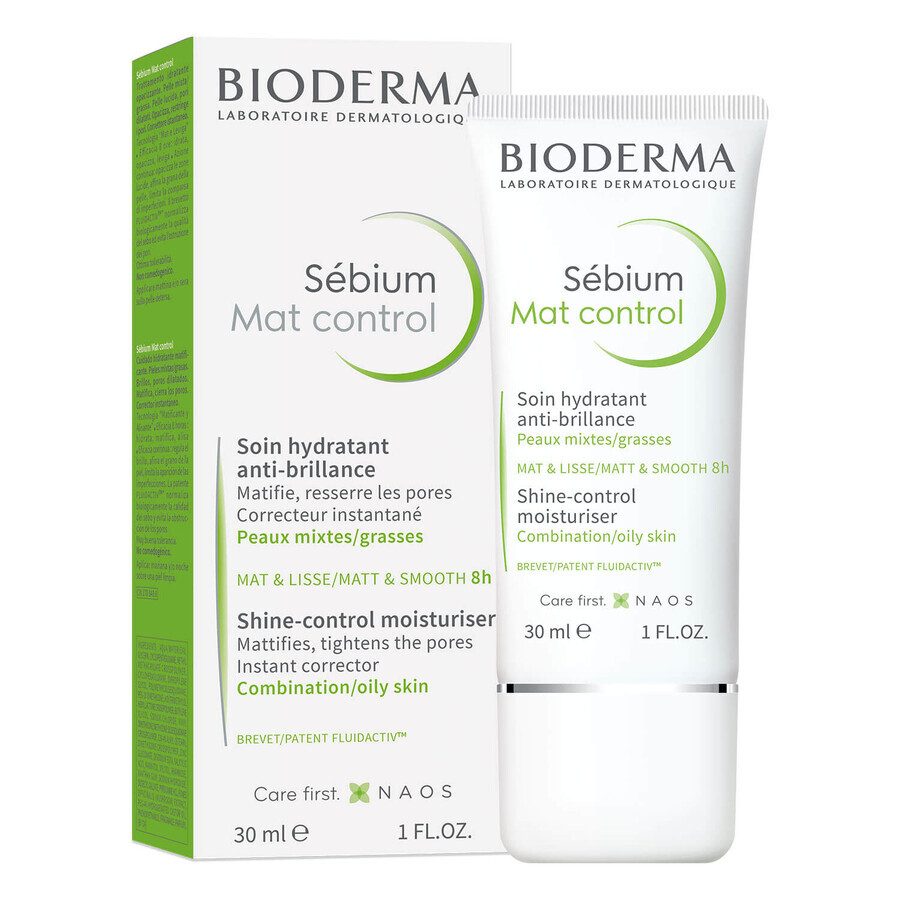 Bioderma Sebium Mat Control, crème hydratante matifiante pour les peaux grasses et mixtes, 30 ml