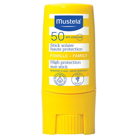 Mustela Sun Family, stick de protection solaire pour certaines parties du visage et du corps, dès la naissance, SPF 50, 9 ml