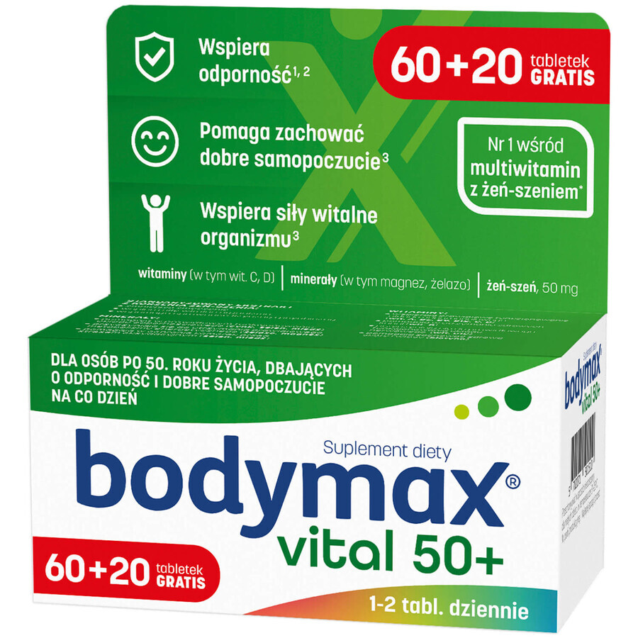 Bodymax Vital 50+, 60 comprimés + 20 comprimés gratuits