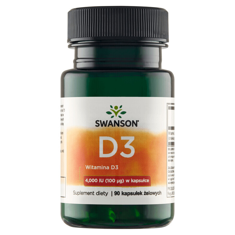 Swanson D3, vitamine D 4000 IU, 90 capsules de gel