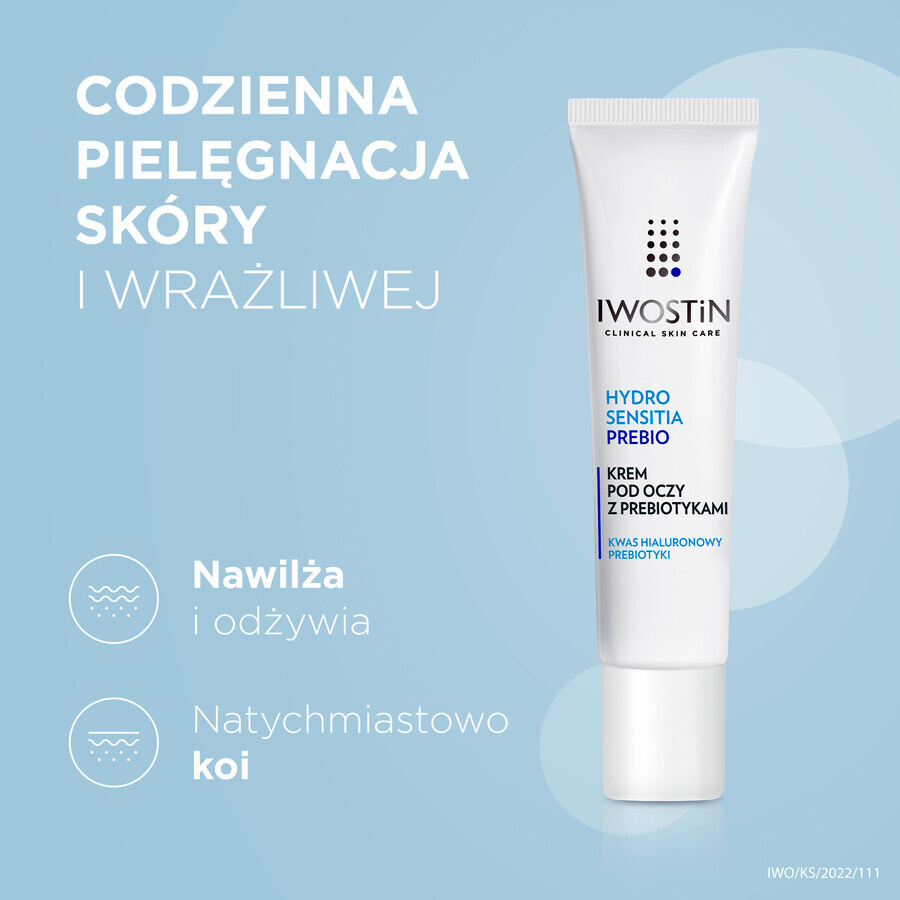 Iwostin Hydro Sensitia Prebio, crème pour les yeux aux prébiotiques, peau sensible, 15 ml