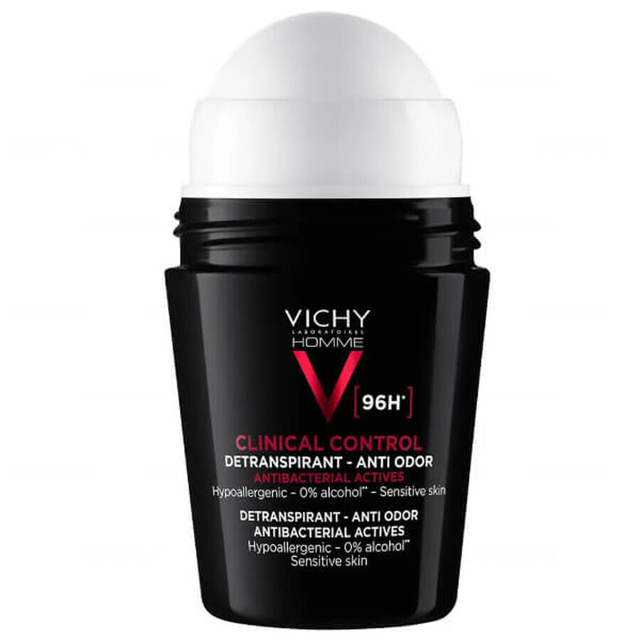 Vichy Homme Clinical Control, roll-on anti-transpirant pour hommes, protection 96 heures, 50 ml