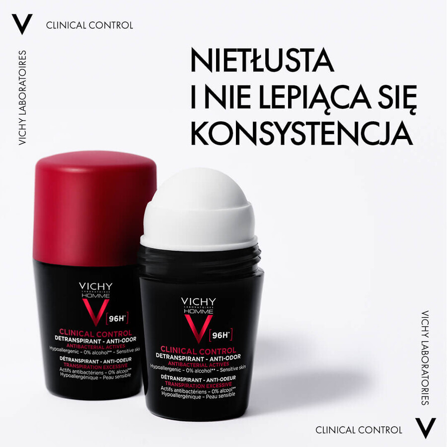 Vichy Homme Clinical Control, roll-on anti-transpirant pour hommes, protection 96 heures, 50 ml