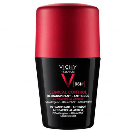 Vichy Homme Clinical Control, roll-on anti-transpirant pour hommes, protection 96 heures, 50 ml