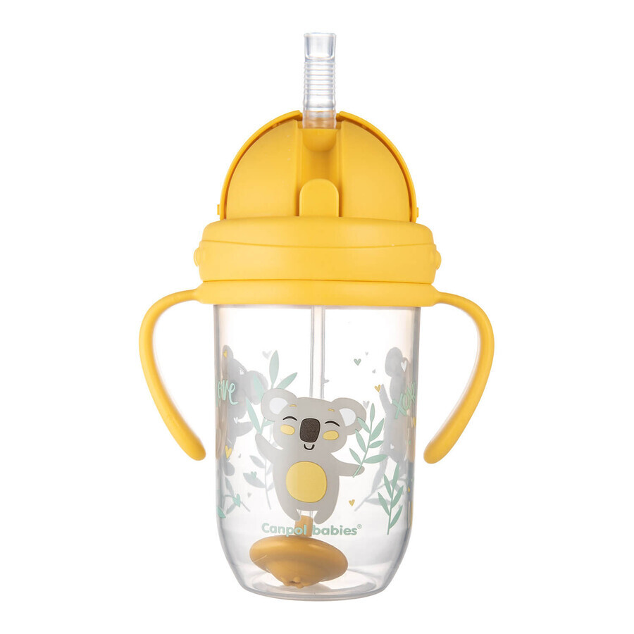 Canpol Babies Drip glass with tube and weight, Exotic animals, yellow, 56/606, from 6 months, 270 ml