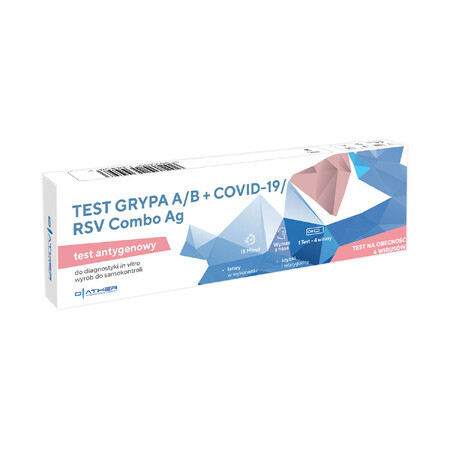 Diather Test Influenza A/B + COVID-19/RSV Combo Ag, test antigénique pour 4 virus, 1 pièce