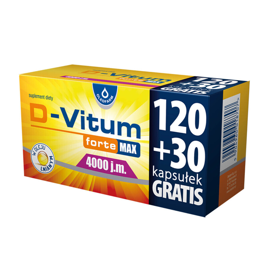 D-Vitum Forte Max 4000 IU, 120 gélules + 30 gélules gratuites