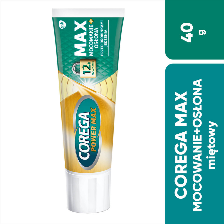 Corega Power Max Fixation + Cover, fixation cream for dentures, mint, 40 g