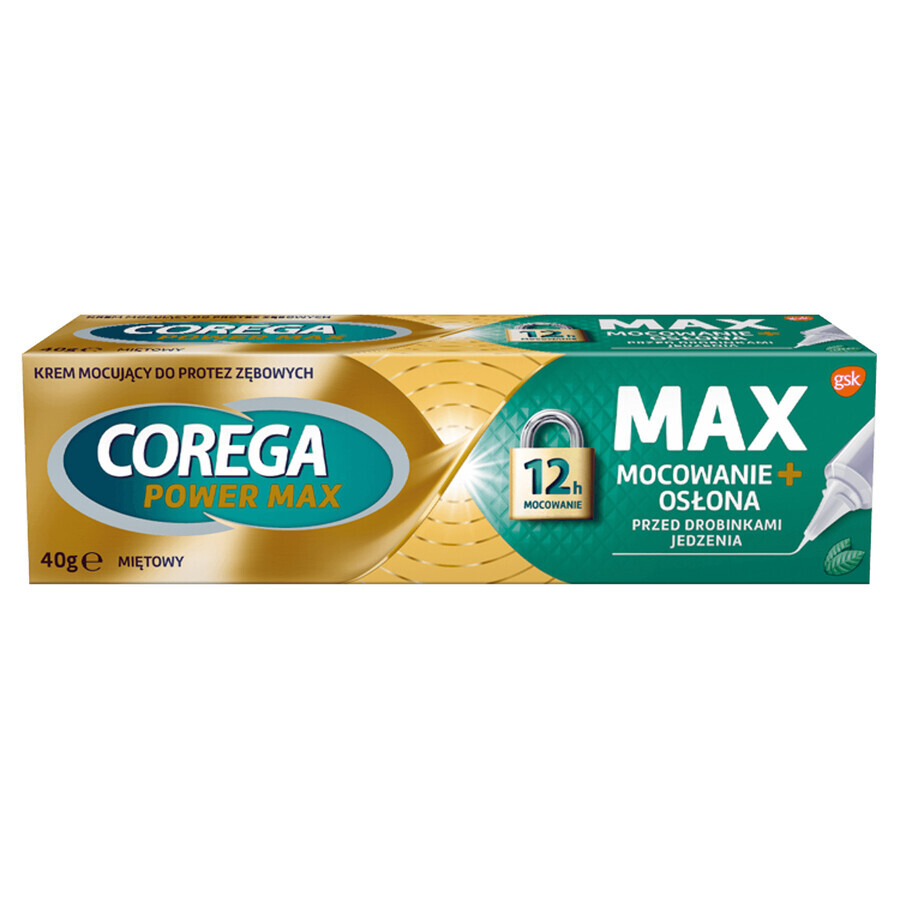 Corega Power Max Fixation + Cover, fixation cream for dentures, mint, 40 g