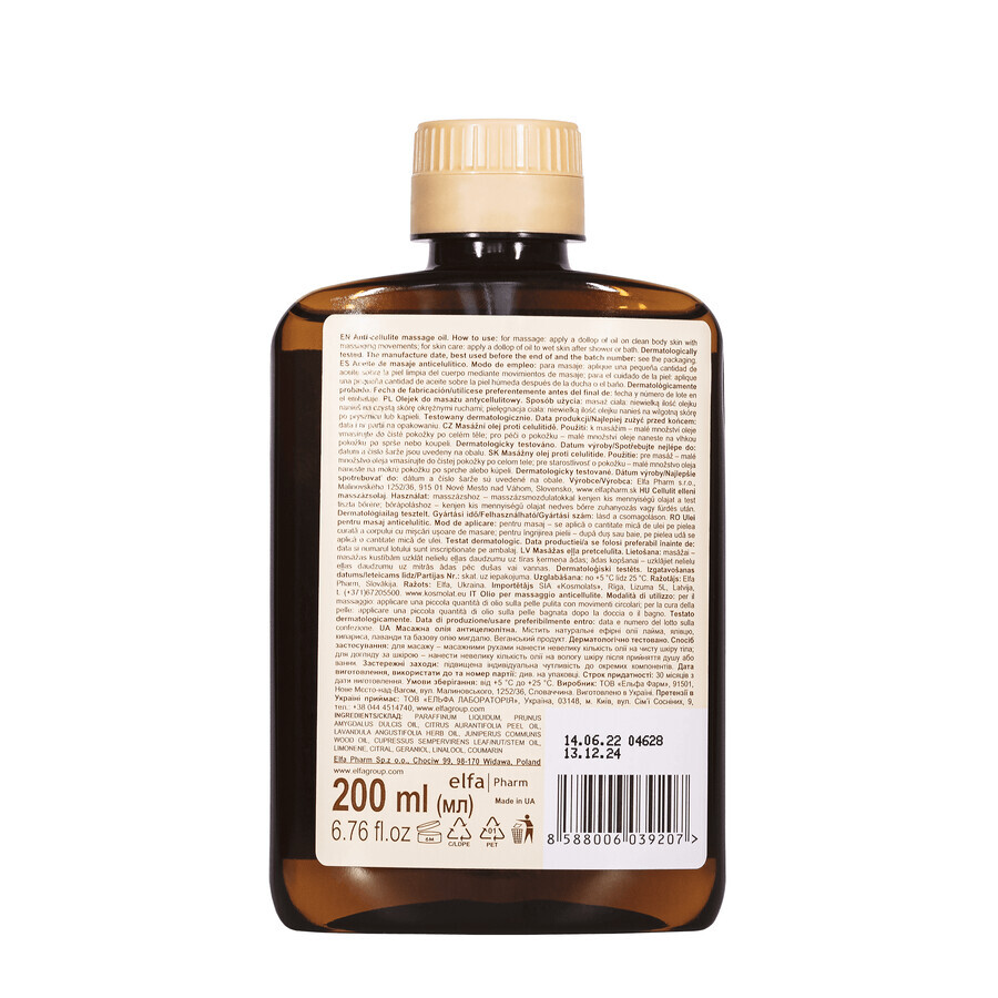 Pharmacie Verte, huile de massage anticellulite, cyprès, genévrier, lavande, citron vert, 200 ml