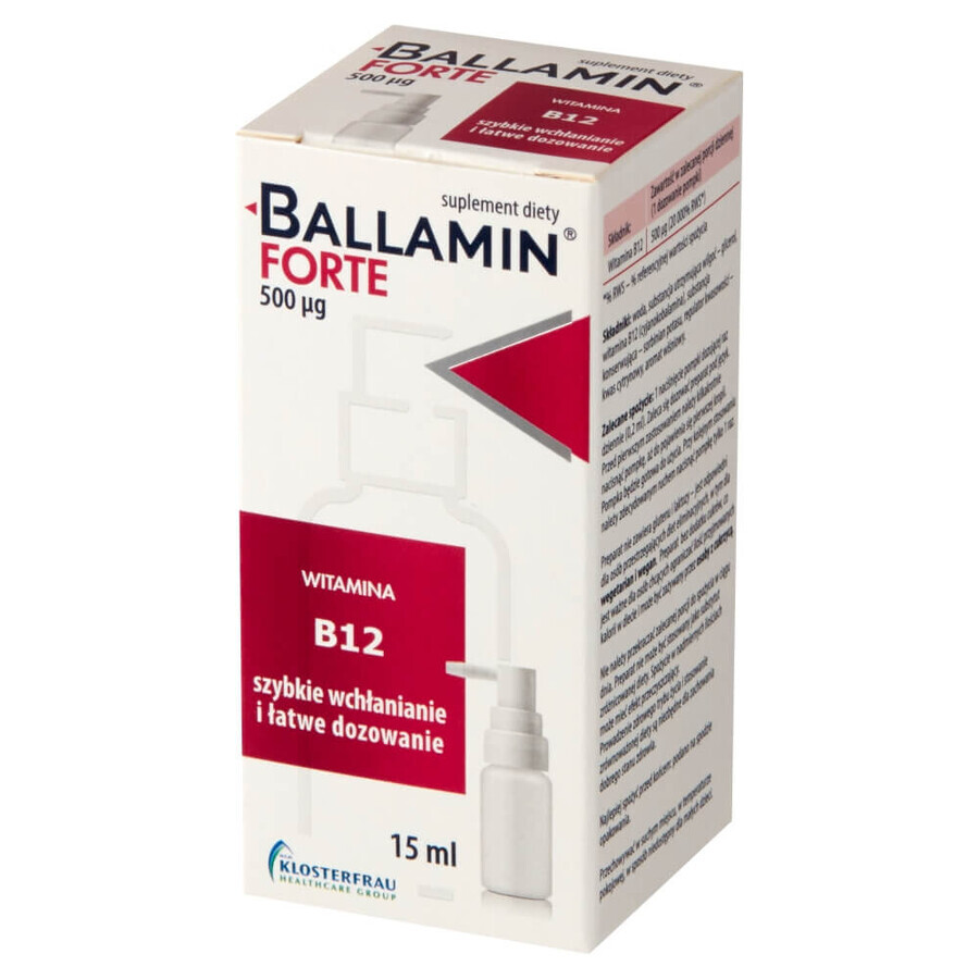 Ballamin Forte, vitamine B12 500 µg, spray oral, 15 ml