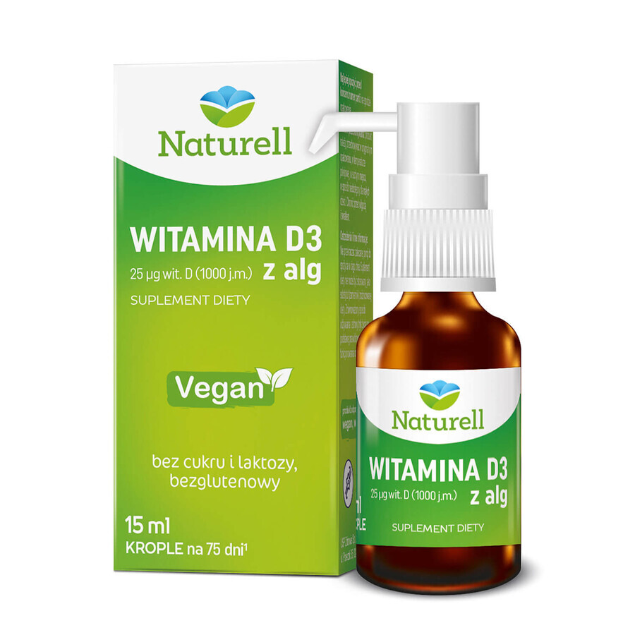 Naturell Vitamina D3 din alge 1000 UI, picături, 15 ml