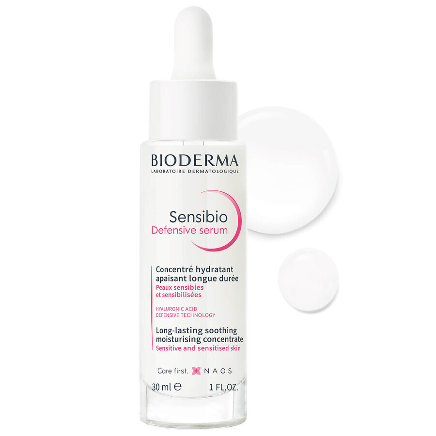 Bioderma Sensibio Defensive, sérum hydratant apaisant pour le visage, peaux sensibles, 30 ml