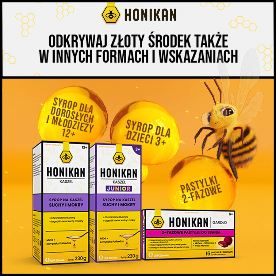 Honikan Gorge et Toux, gel en sachets pour enfants à partir de 12 ans et adultes, 10 pièces