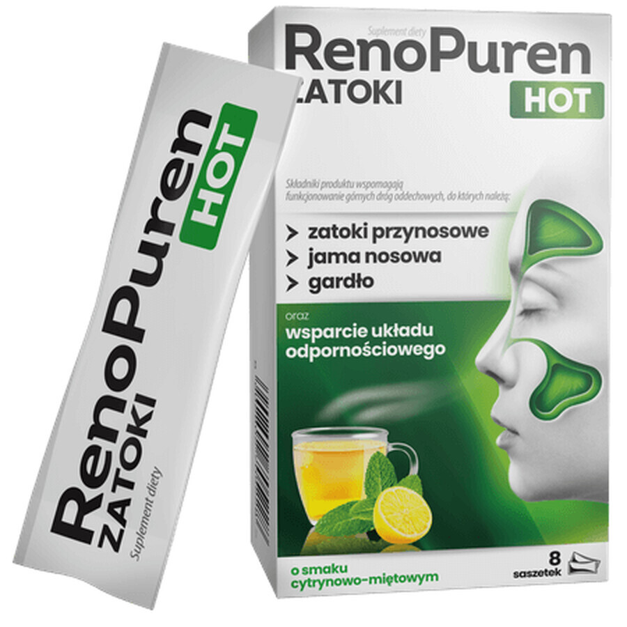 RenoPuren Zatoki Hot sans sucre, goût citron-menthe, 8 sachets