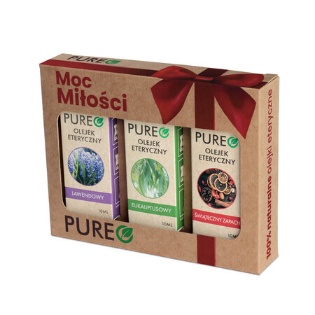 Pureo Power of Love set, huiles essentielles naturelles, eucalyptus, lavande, parfum de Noël, 3 x 10 ml