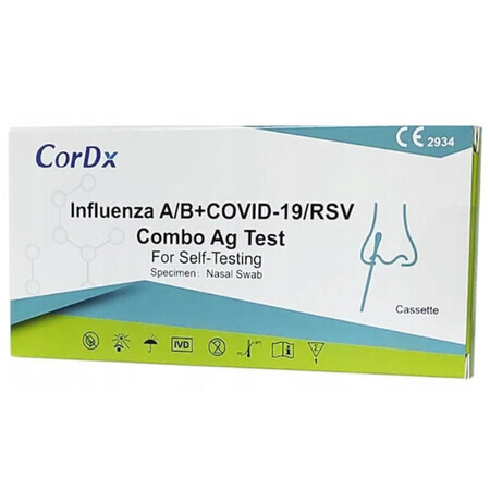 CorDx Influenza A/B + COVID-19/RSV Combo Ag, test antigénique pour 4 virus, 1 pièce