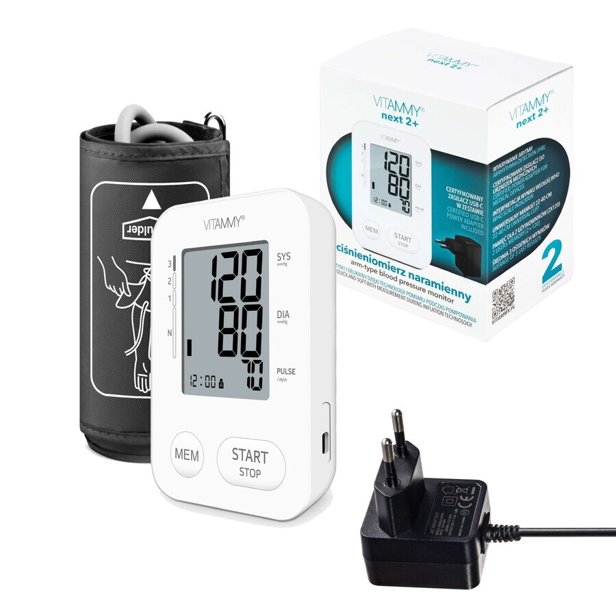 Vitammy Next 2+, automatic upper arm blood pressure monitor with power supply