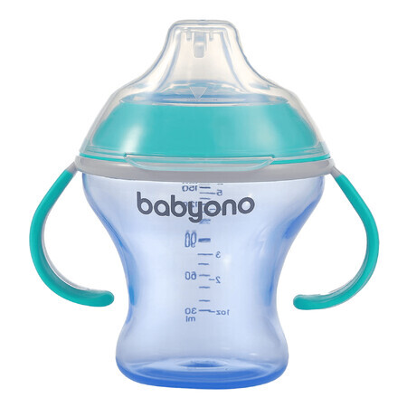 BabyOno, gobelet à bec souple, turquoise, à partir de 3 mois, 180 ml