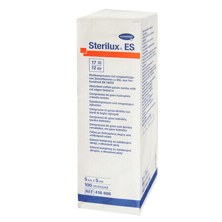 Sterilux ES, compresas de gasa no esterilizadas, 17 hilos, 12 capas, 5 cm x 5 cm, 100 piezas