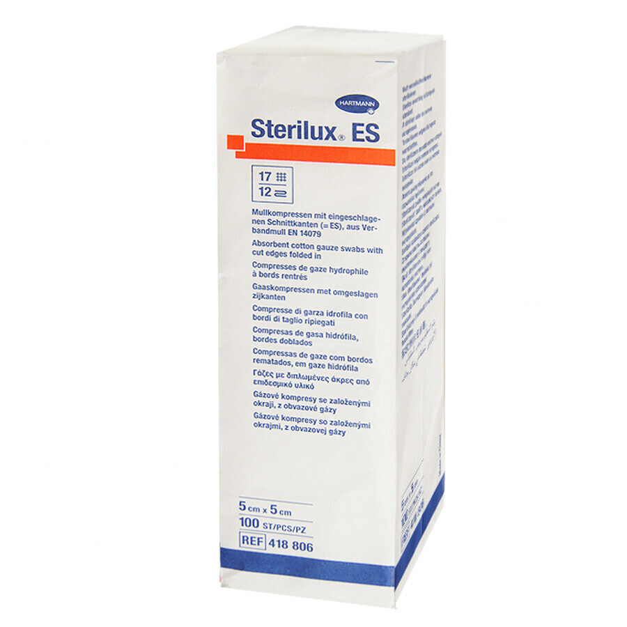 Sterilux ES, compresas de gasa no esterilizadas, 17 hilos, 12 capas, 5 cm x 5 cm, 100 piezas