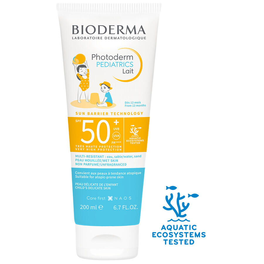 Bioderma Photoderm Pediatrics, lait protecteur pour enfants, SPF 50+, dès 1 an, 200 ml.