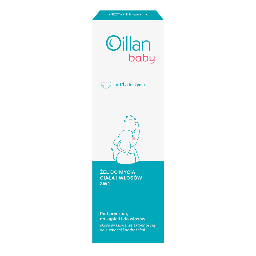 Oillan Baby, gel pour le bain, le corps et les cheveux 3en1, dès le premier jour de vie, 200 ml