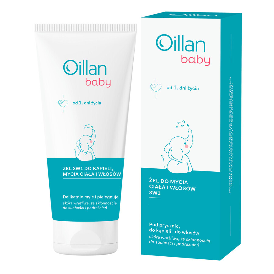 Oillan Baby, gel pour le bain, le corps et les cheveux 3en1, dès le premier jour de vie, 200 ml