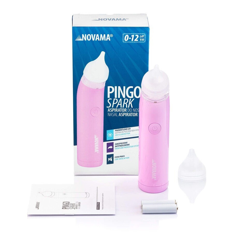 Novama Pingo Spark, aspirateur nasal électrique avec lumière, rose pastel, 0-12 ans