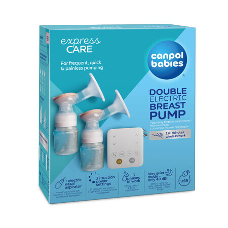 Canpol Babies Express Care, tire-lait électrique double avec aspirateur nasal