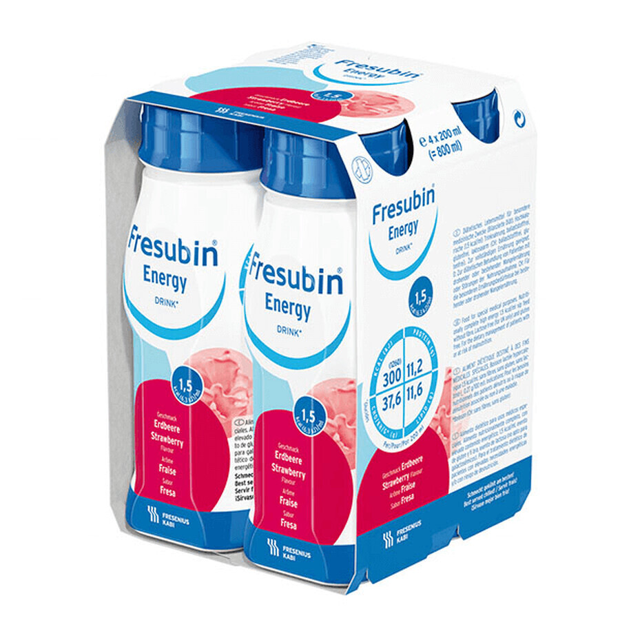 Fresubin Energy Drink, préparation nutritionnelle, goût fraise, 4 x 200 ml