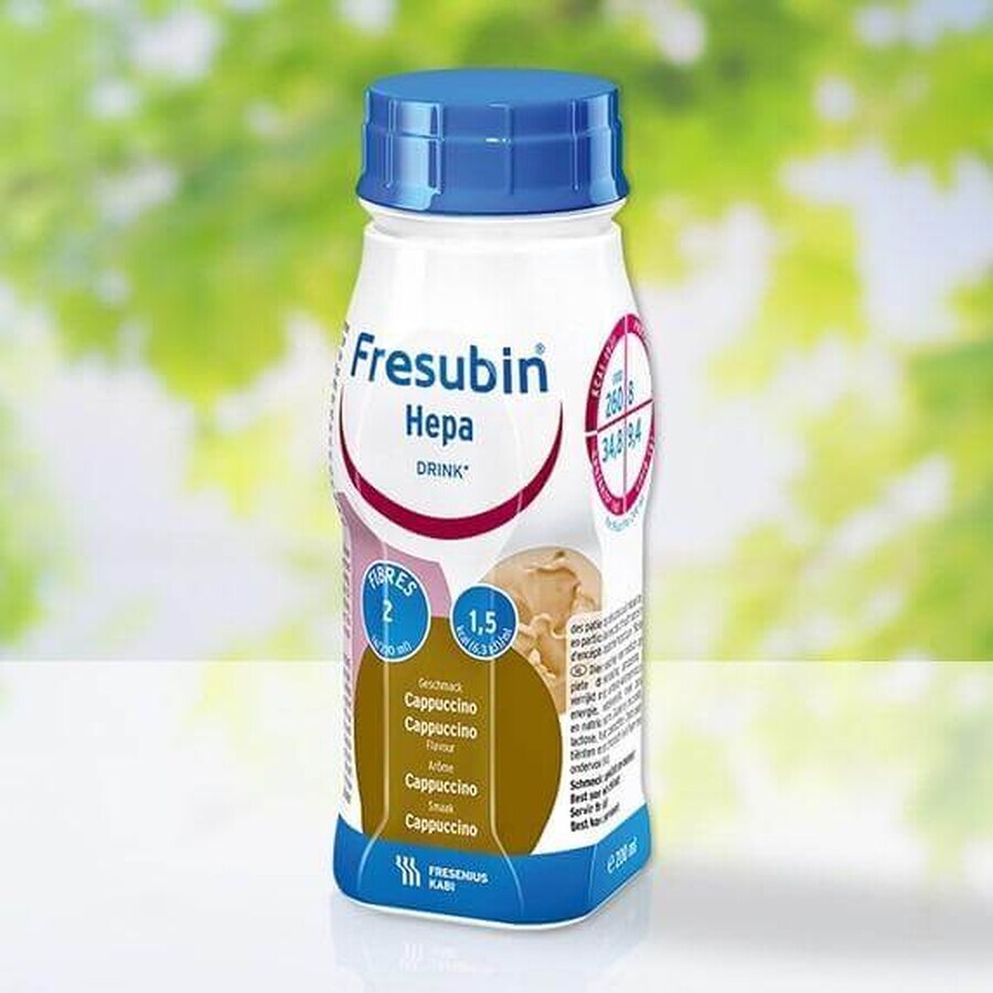 Fresubin Hepa Drink, preparazione nutrizionale, gusto cappuccino, 4 x 200 ml, Fresenius Kabi