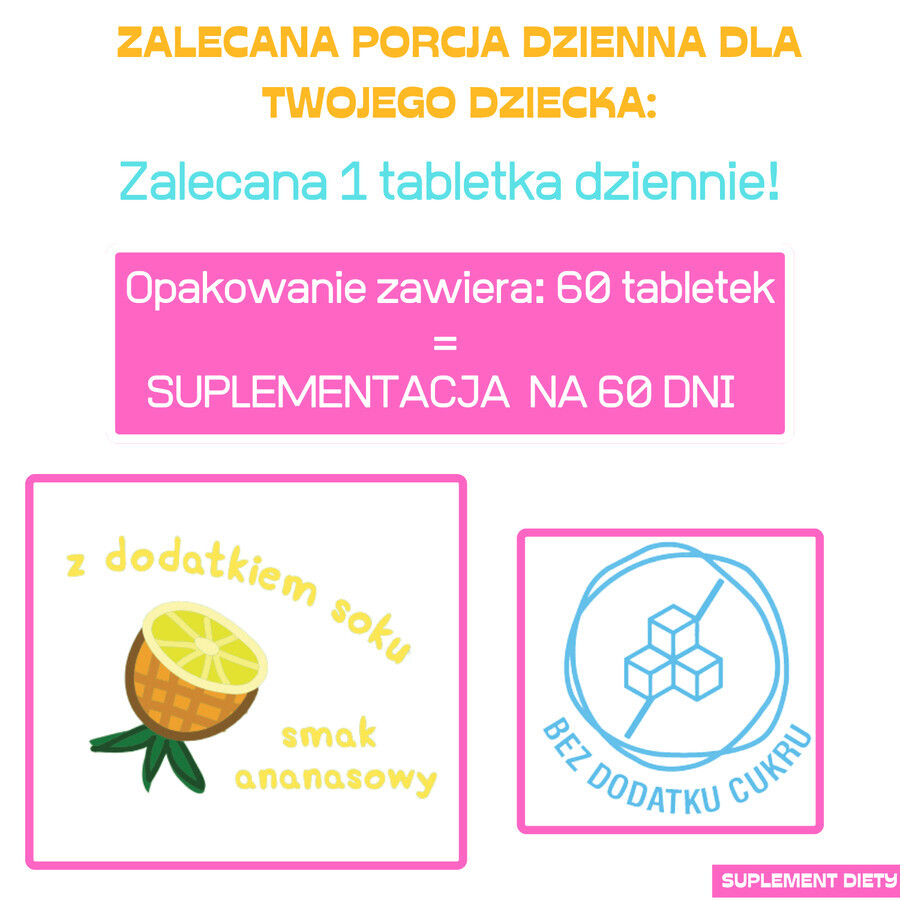 Peppa Pig Vitamin D3 effervescent, from 3 years, pineapple flavor, 60 lozenges