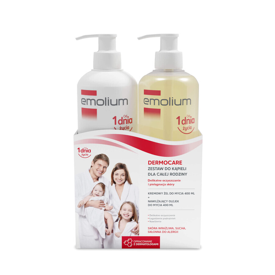 Emolium Dermocare set, aceite lavante hidratante, a partir de 3 meses, 400 ml + gel lavante cremoso, a partir de 1 mes, 400 ml