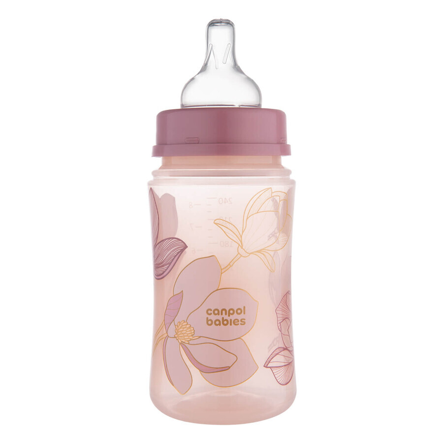 Canpol Babies EasyStart, biberón anticólicos, boca ancha, Dorado, rosa, 35/240, a partir de 3 meses, 240 ml