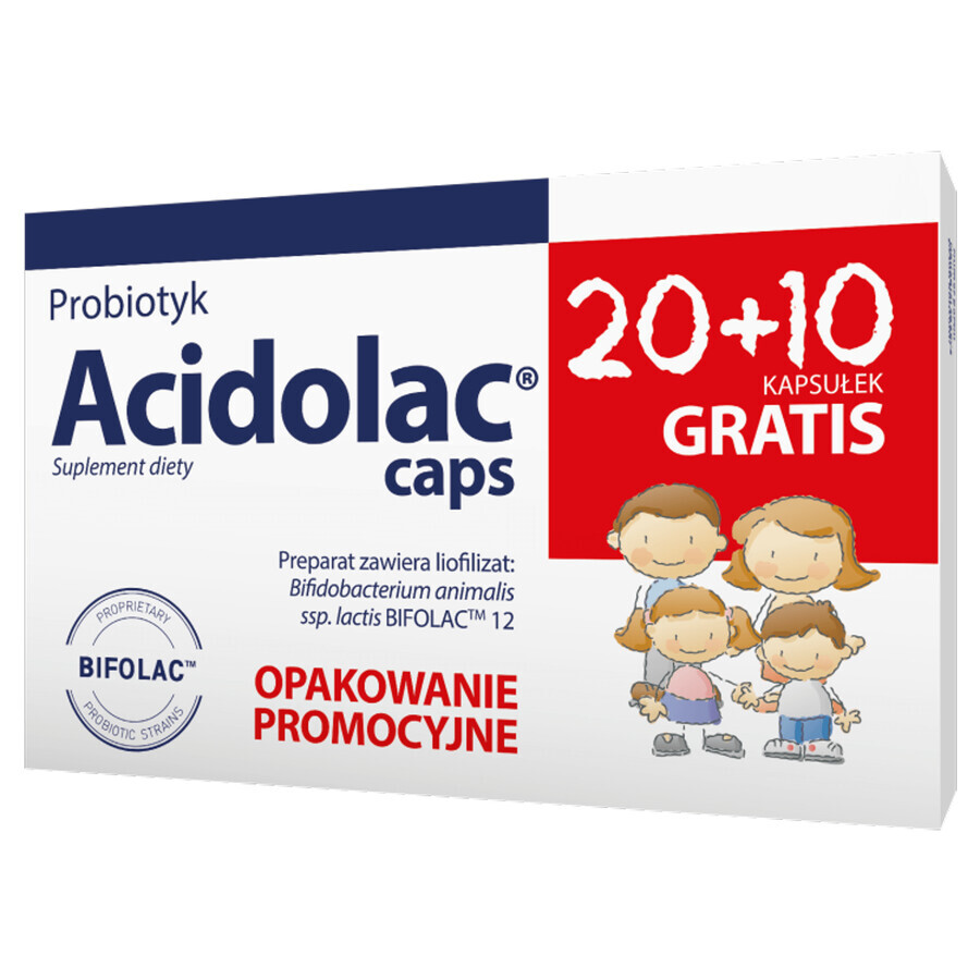 Acidolac Caps, 20 gélules + 10 gélules gratuites