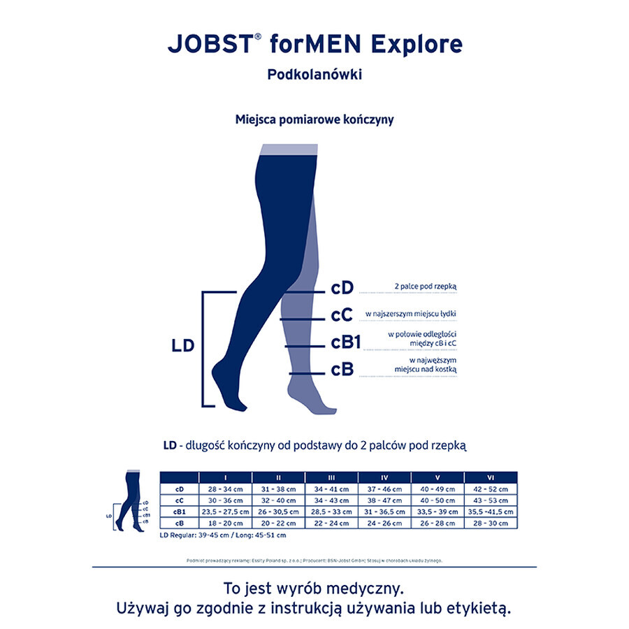 Jobst For Men Explore, chaussettes de compression pour le genou, CCL2, bout fermé, taille 4, noir