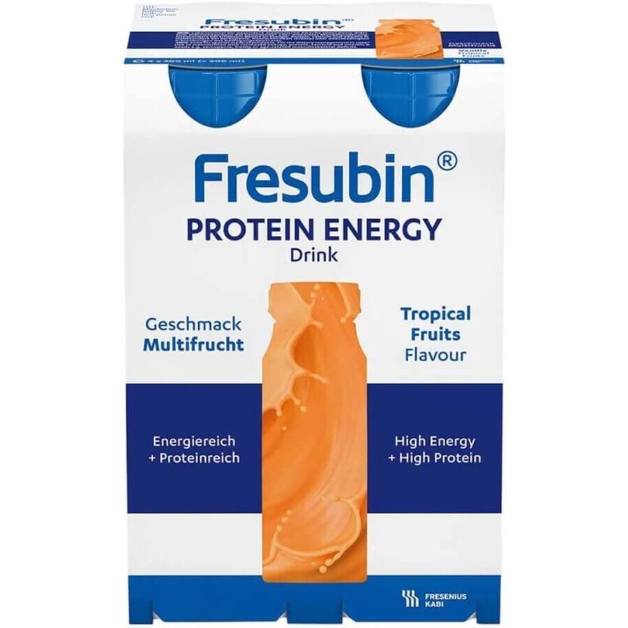 Fresubin Protein Energy Drink, préparation nutritionnelle, goût fruits tropicaux, 4 x 200 ml