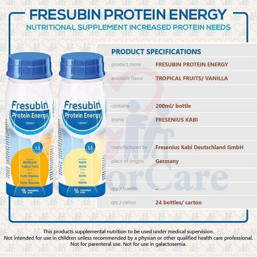 Fresubin Protein Energy Drink, préparation nutritionnelle, goût fruits tropicaux, 4 x 200 ml