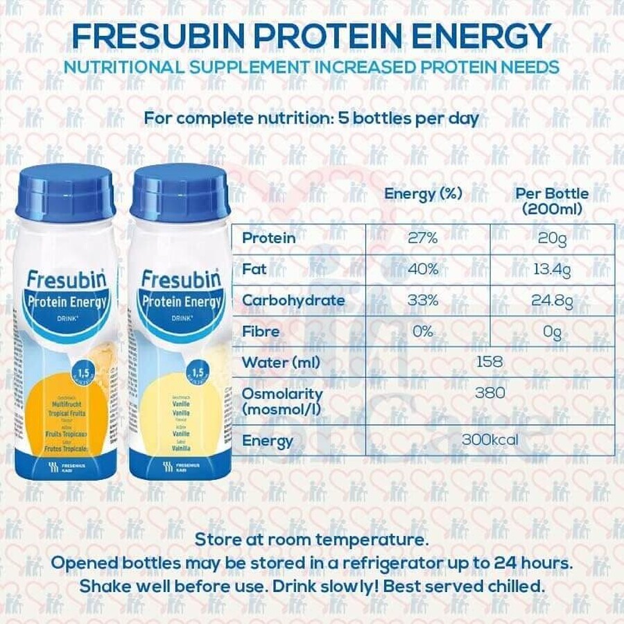 Fresubin Protein Energy Drink, préparation nutritionnelle, goût fruits tropicaux, 4 x 200 ml